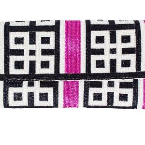 Pink Black Beaded Clutch